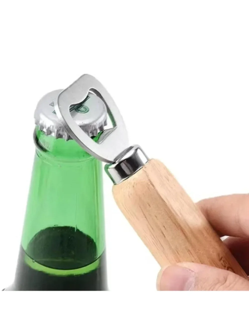 5PCS Wood Grip Beer Bottle Opener Stainless Steel Wall Mount Cap Remover